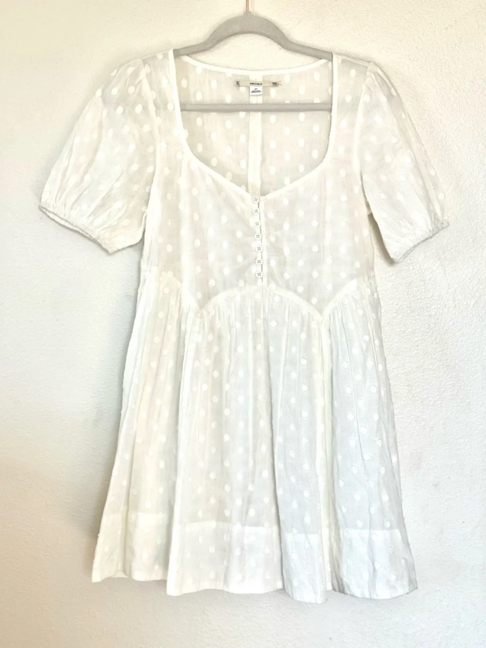 Kimchi Blue White Polka Dot Babydoll Mini Dress Puff Sleeve Urban Outfitters S - Picture 2 of 10